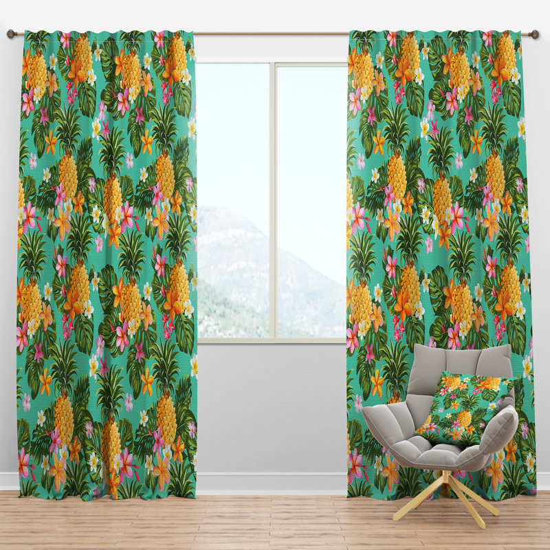 Panneau de rideau simple semi-diaphane avec passe-tringle Tropical Pinapples, l 52 po x L 108 po