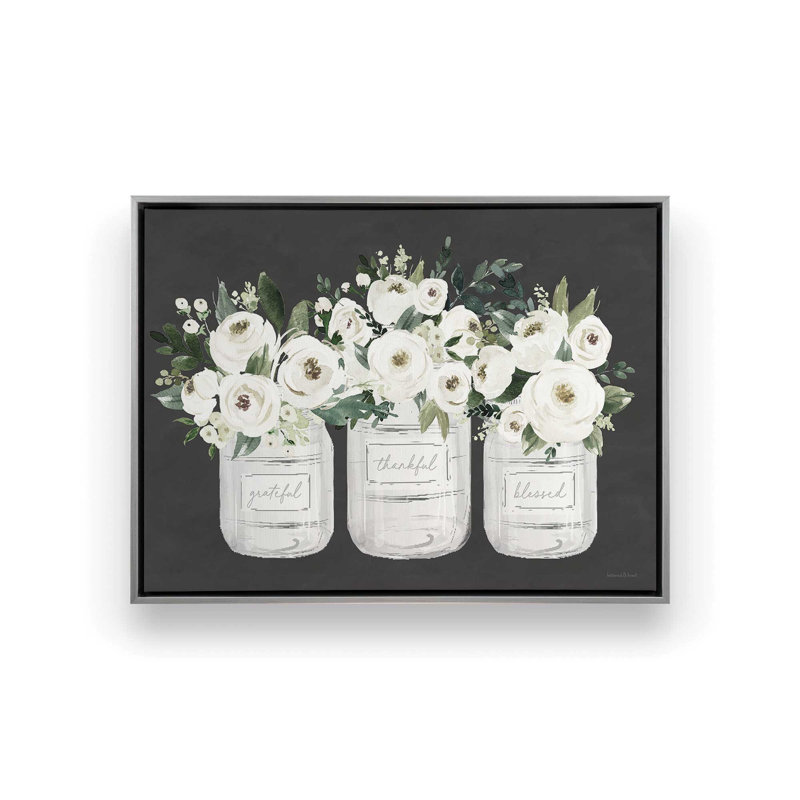 «Thankful Flowers» par Art texturé, Toile avec cadre, Argent, L 24 po x H 18 po