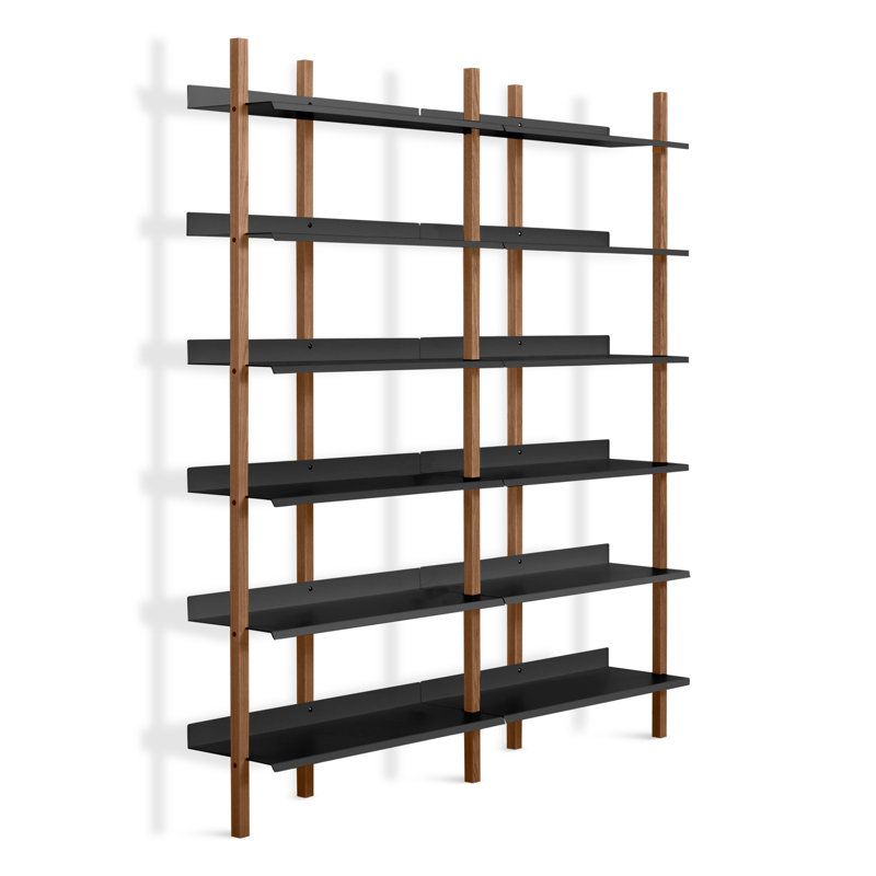 Browser Solid Wood Bookcase, (6 Shelves) 82" H x 38" W x 17" D, Walnut/Oblivion