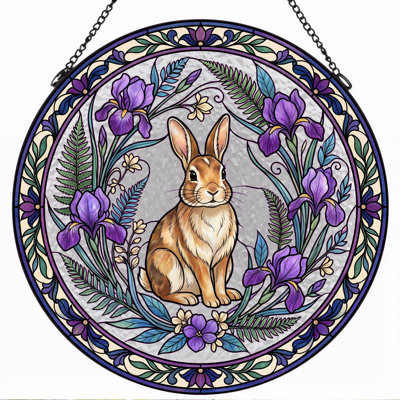 Panneau de vitrail en verre coloré Lapin ， 7,8H