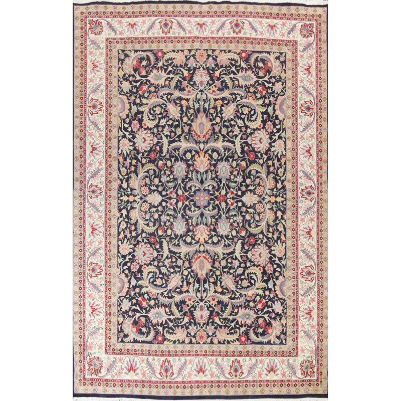 Tapis bleu marine en laine noué à la main de conception unique 9 pi x 12 pi 2 po Lunnie
