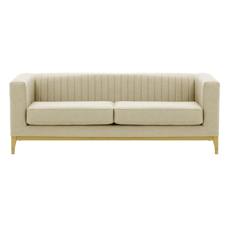 Bomia 3 Seater Sofa, Light Beige Polyester, Gold, 72cm x 201cm W x 83cm D
