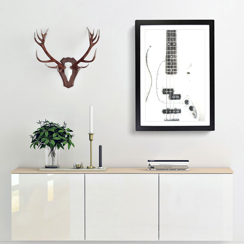 White Bass Guitar - Picture Frame Painting Print, Black Framed, 45cm H x 33cm W x 2cm D