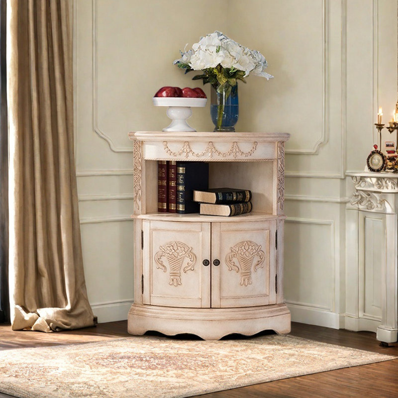 Élégante armoire d'angle multifonctionnelle rétro, Blanc cassé / blanc