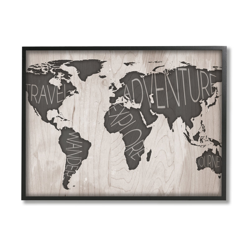 Voyage, voyage, découverte, carte du monde rustique, motif de grain noir, estampe numérique, art texturé par SD Graphics Studio
