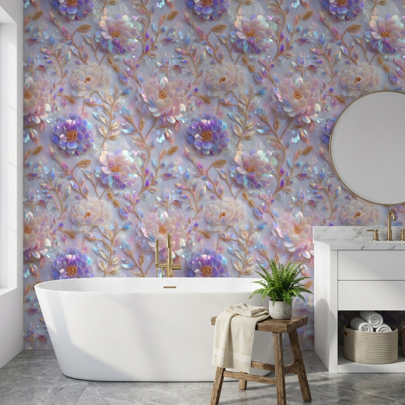 Papier peint floral, décoration murale moderne irisée