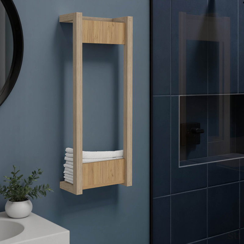 Porte-serviettes mural avec tablette et barre de suspension Arlington, Chêne