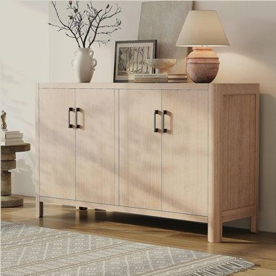 Mirod Farmhouse Style 4-Door Cabinet with Natural Distressed Finish, A Rustic Accent for Entryways
