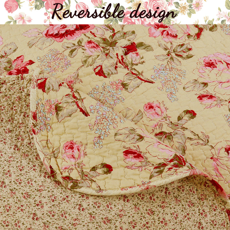 Ensemble de courtepointe réversible 100% coton moderne / contemporain rose / beige / sauge 