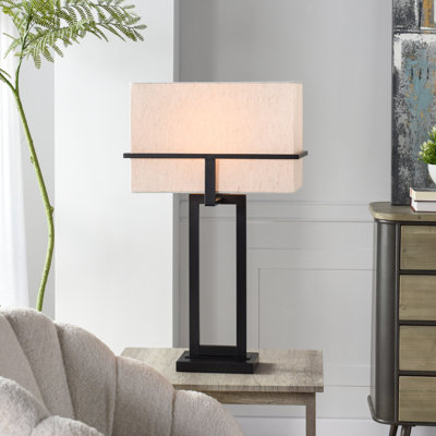 Lampe de table contemporaine en acier - noir Tabby - abat-jour beige