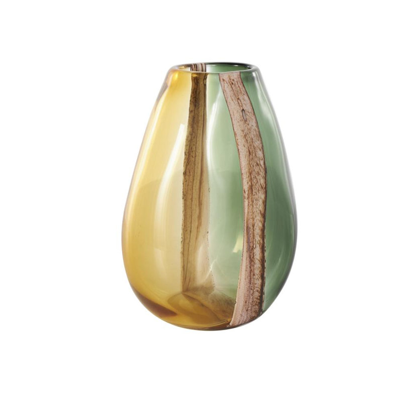 Northcrest Glass Ombre Decorative Multi Colored Vase with Pink Textured Stripe Details, 11.15" H x 8.25" W x 5.05" D