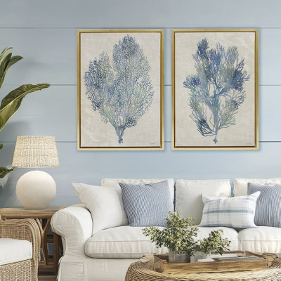 Fan Coral Study in Blues 2pc Floating Frame Set, design by Amber Sterling