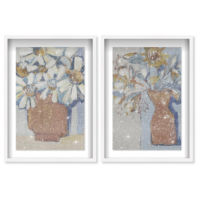 Abstract Flowers Set Framed Graphic Art