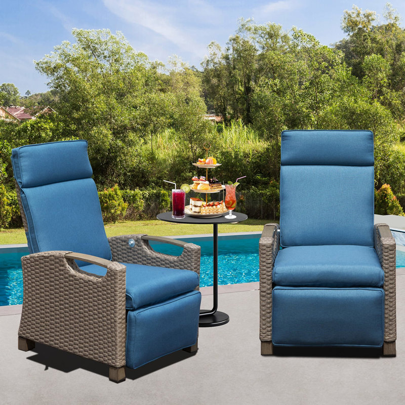 Fauteuil inclinable de patio avec protection et table d'appoint - Chaise confortable bleue tissée à la main, réglable