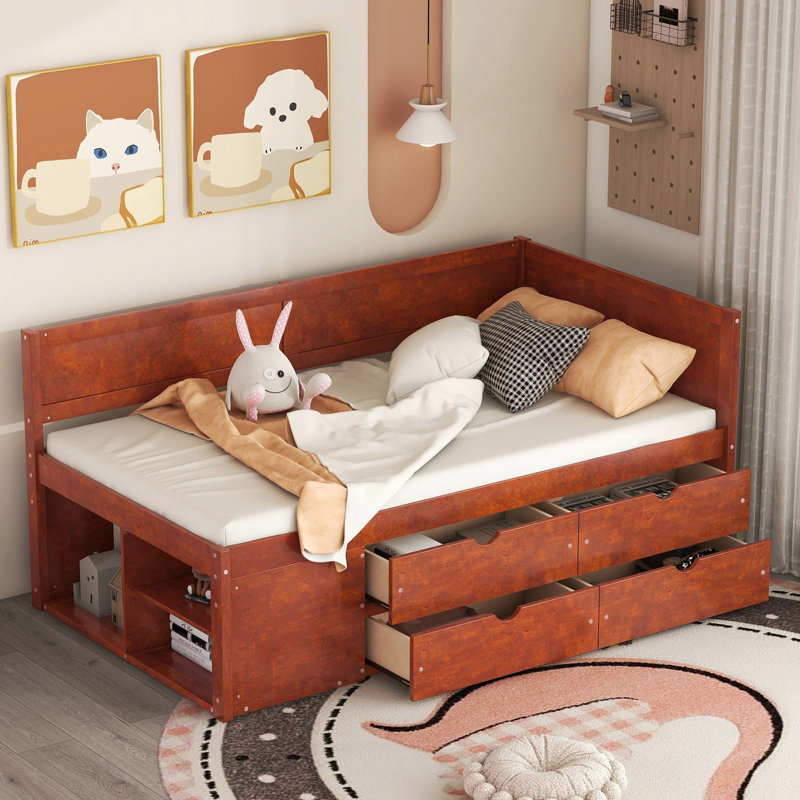 Daybed with Drawers and Shelves, Twin, Walnut
