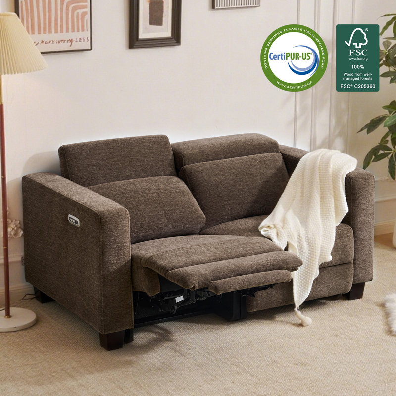 61.4"Wide Zero Clearance Power Recliner Loveseat Sofa with Adjustable Headrest, Coffee