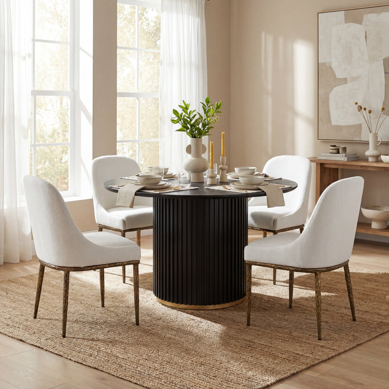Ensemble de table de salle à manger 5 pièces Urbina, Beige / laiton forgé