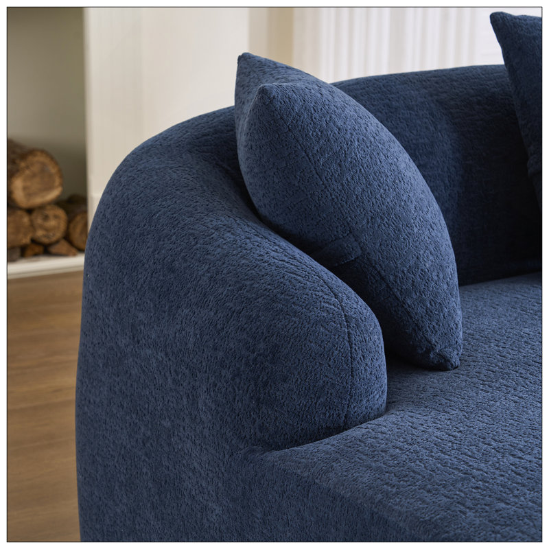 Canapé modulaire en L en éponge à compression complète avec méridienne incurvée, canapé modulaire en chenille bleu marine, haute densité 30D pour un salon d'appartement. 900 lb.