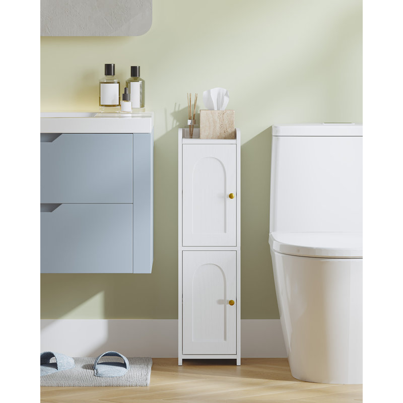 Bathroom Storage Cabinet, Corner Floor Cabinet with 2 Doors and Adjustable Shelf, Narrow Toilet Paper Cabinet, Bathroom Organizer for Small Spaces