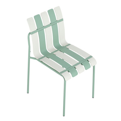 Holiday - Paquet de 4 chaises à blocs de couleur à rayures modernes - Siège en PP imperméable et pieds en métal robustes, ensemble repas intérieur / extérieur pour patio, balcon, café (blanc et vert)