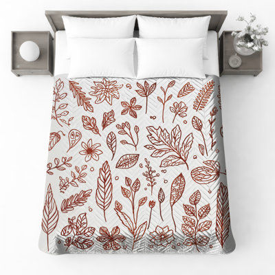 Botanical Line Art Quilted Bedspread All Sizes