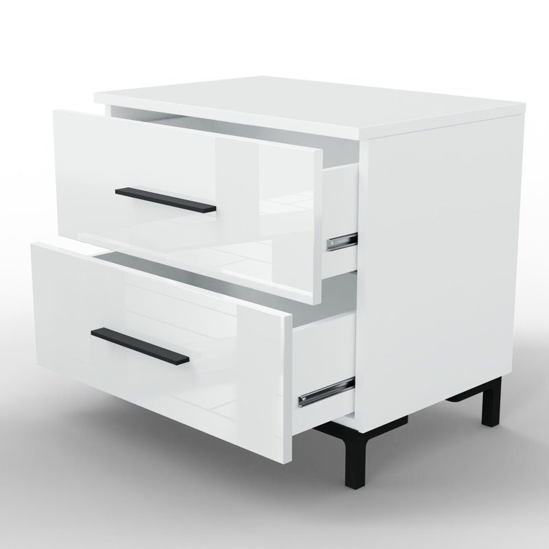 Varonique 2 Drawer Bedside Table, Black, White