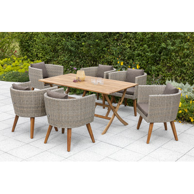 Lanora 6 - Person Rectangular Patio Dining Set with Cushions included