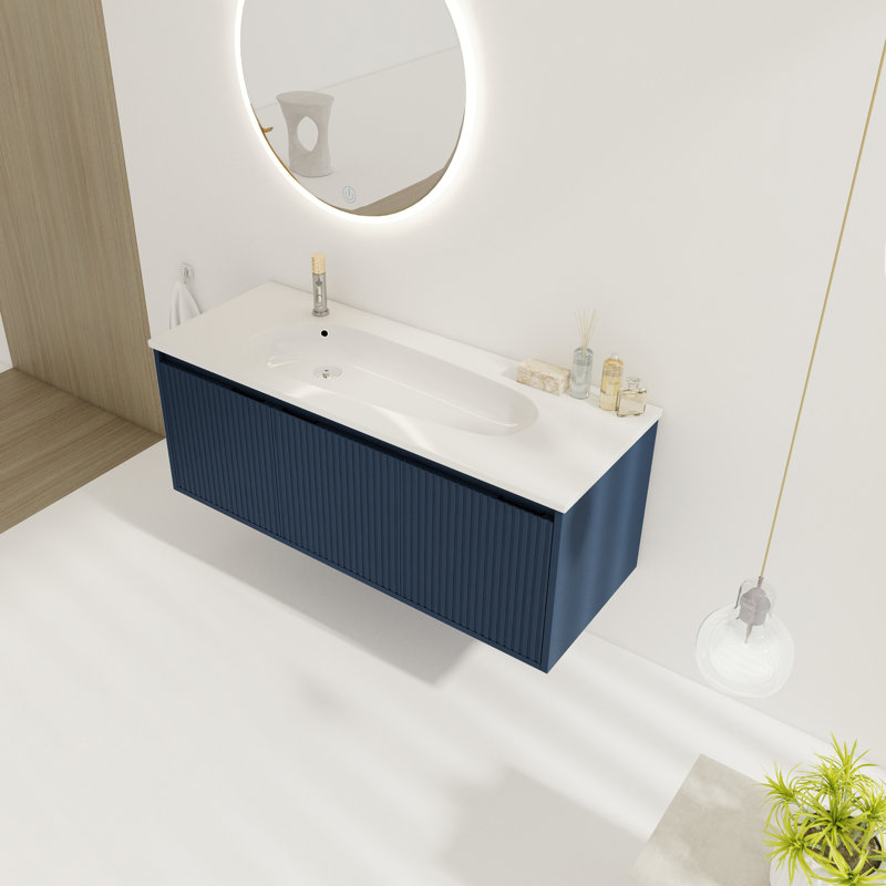 Meuble-lavabo mural simple 47,6 po avec plateau en céramique Kyndi