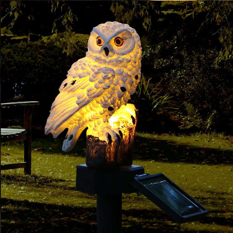 Christmas Decorations Solar Owl Light Integrated LED Resin Pathway Light Outdoor Waterproof, White