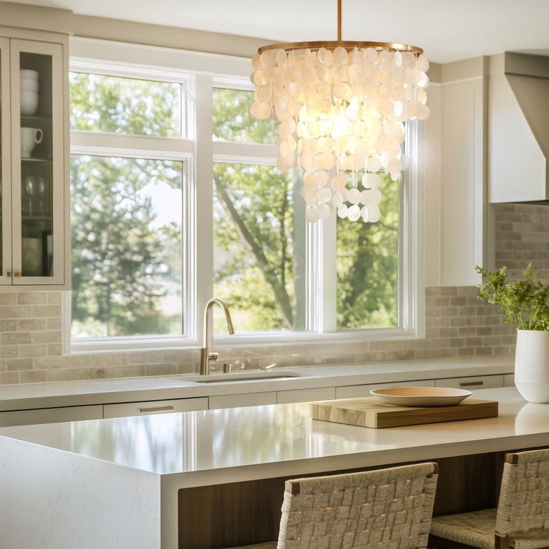 Isla Capiz Shell Elegance Chandelier with Gold Accents