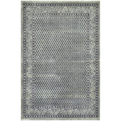 Hand Knotted Geometric Area Rug in Gray/White