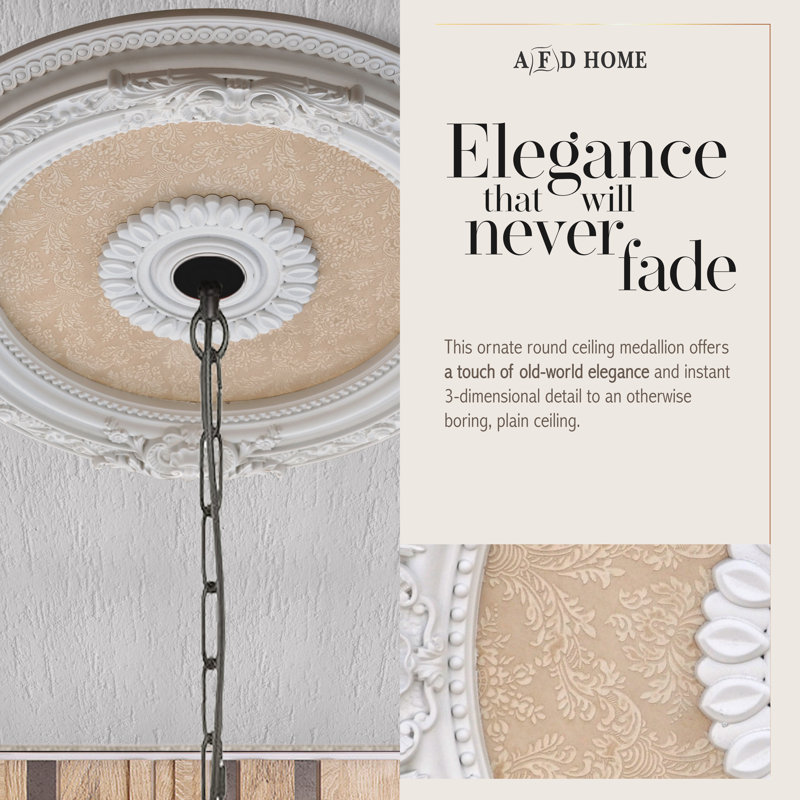 Petite White and Beige Polystyrene Chandelier Ceiling Medallion, 24 Inches