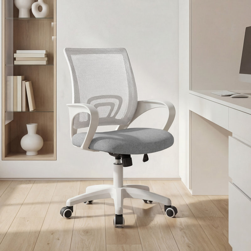 Chaise de bureau ergonomique en filet Nedrah, Blanc / Gris, 1 pièce