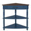 Petite table d'angle 33,8 po, table de bout en bois pour petits espaces / salon, table de bout à 3 niveaux avec pieds en bois massif, plateau bleu marine et espresso