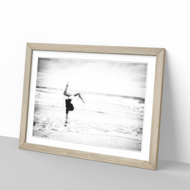 Gymnastics on the Beach - Picture Frame Painting Print, 62cm H x 87cm W x 2cm D, Oak Framed