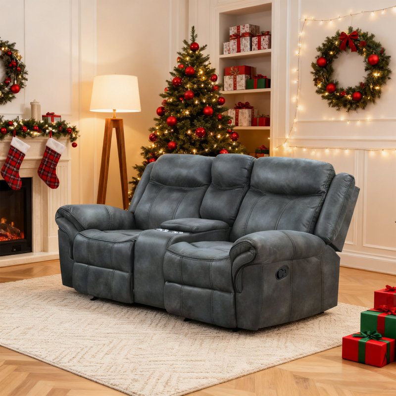 Modern 79" Wide Leatherette Manual Reclining Loveseat with Cup Holders & Storage Console，2-Seater Recliner，with Comfortable Foam & Pocket Coil Seating