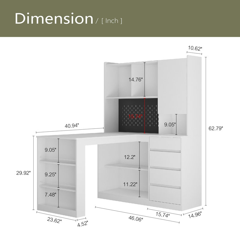 L Shaped Desk With Charger,Computer Desk With Drawers,Bookshelf, With LED Light,Modern Corner Desk,Home Office Desk,L-Shaped Study Table Writing Desk,Corner Gaming Computer Desk With Storage
