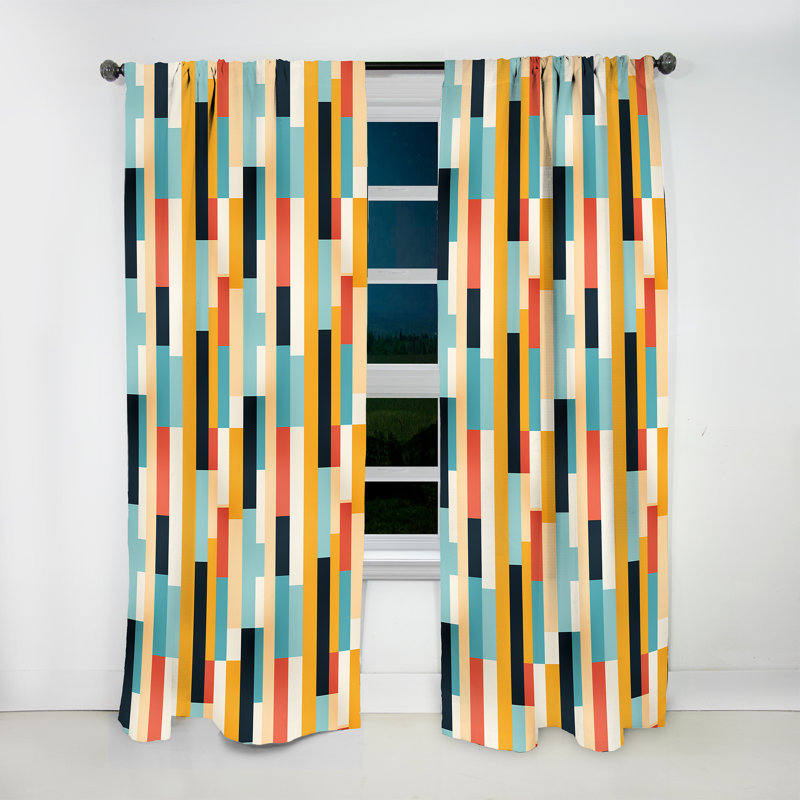Midcentury Stripes Revival - Mid-Century Curtain - Velvet Room Darkening - 1 Panel, 52" W x 84" L