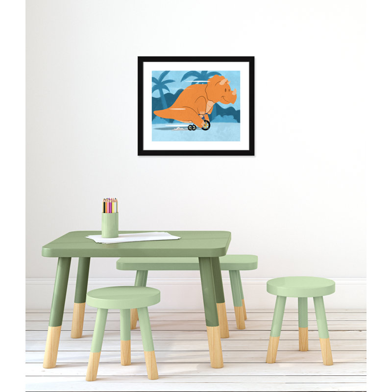 «Riding Dino 2», impression sur papier, H 20,5 po x l 24,5 po x P 0,6 po, Encadré plat noir