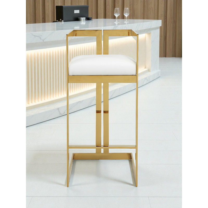Tabouret de bar avec repose-pieds Kenzie, Doré, Simili cuir blanc, Tabouret de bar (siège d'une hauteur de 29,5 po)