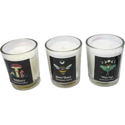 Pack Of 3 Wicca Witchcraft Wildberry Sweet Honey White Sage Votive Candle Trio