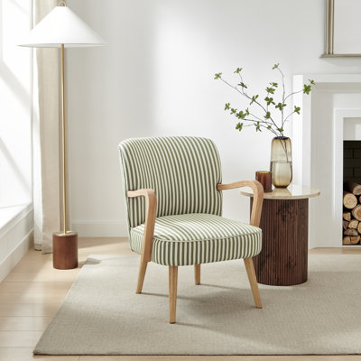 Taseefa Upholstered Accent Armchair with Oak Effect Legs - Contemporary Striped Fabric