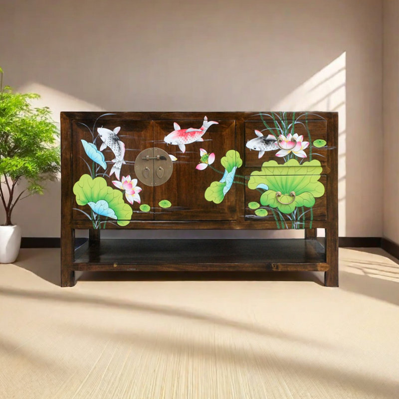 New Chinese Camphor Wood Hand-painted Shoe Stool 6 Pair Shoe Storage Cabinet