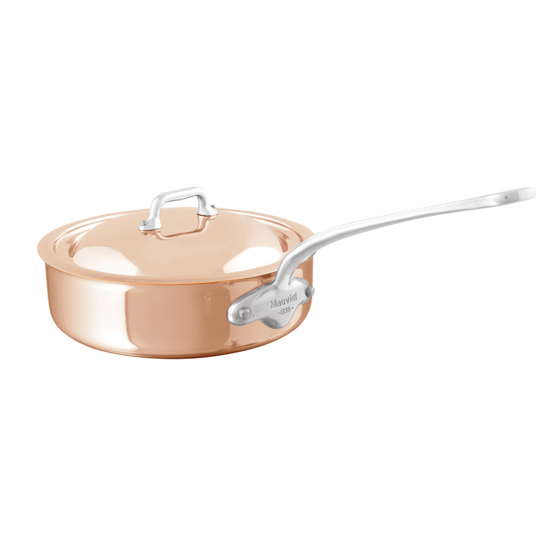 Mauviel M'6 S Copper Saute Pan With Lid, Cast Stainless Steel Handle, 3.2-Qt, 9.4"