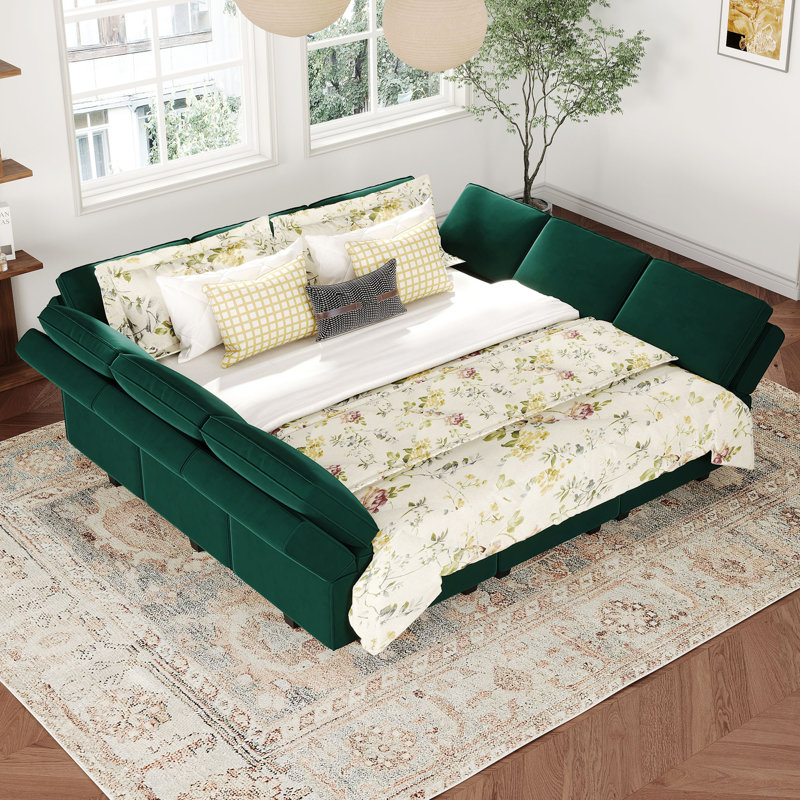 Clearance- Wylodene 90.2" Wide Velvet Reversible Storage Modular Sofa Sectional Couch Convertible Livingroom Bedroom Large Sofa Bed Sleeper