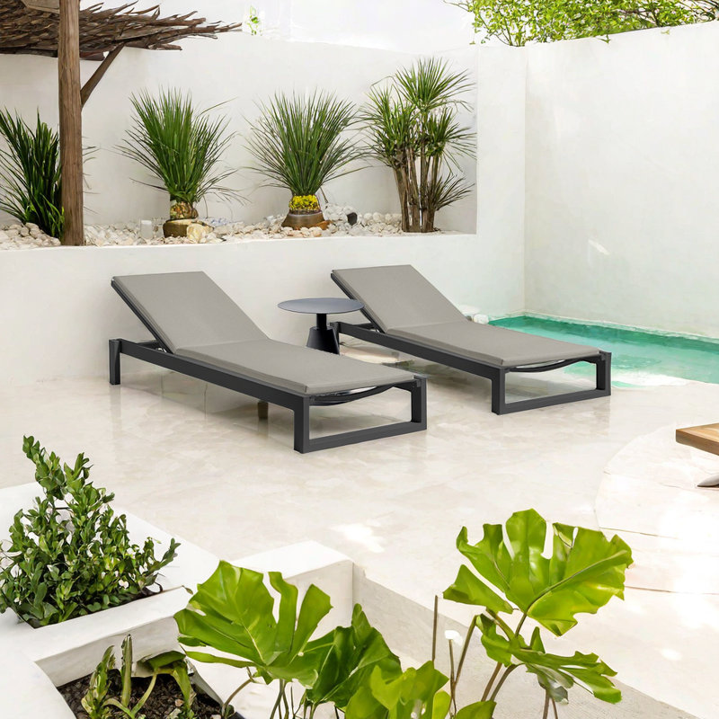 Adjustable Outdoor Chaise Lounge Outdoor Metal Chaise Lounge Set with Table , Cushion Included