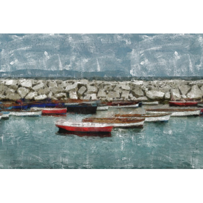 Painted Canoes On Rocky Shoreline - Wrapped Canvas Art Prints
