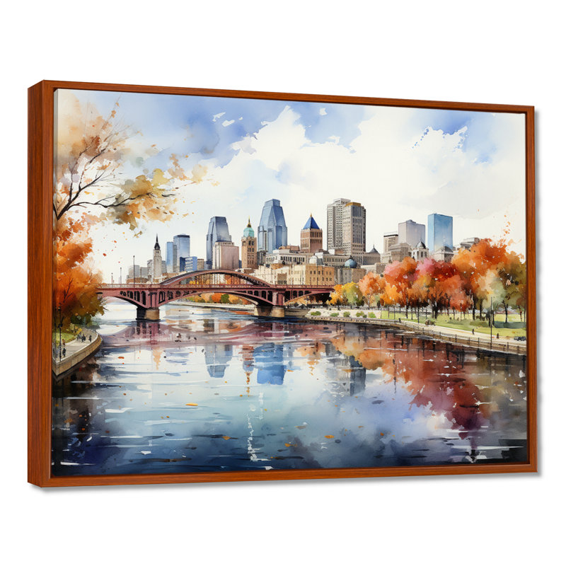 Minneapolis en automne I, H 16 po x l 32 po x P 1 po, Cadre flottant brun