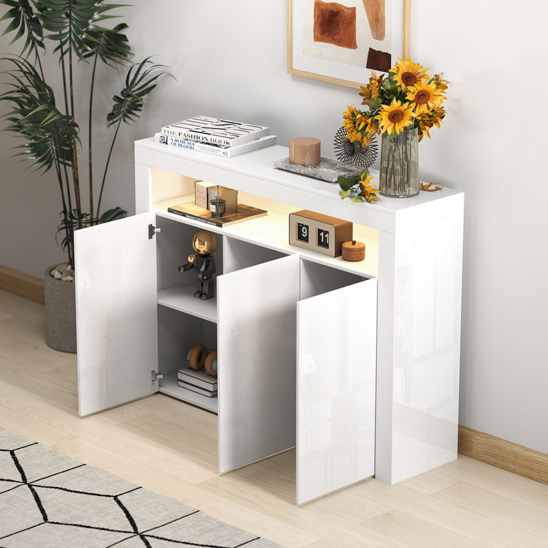Meuble de rangement de salon noir brillant avec lumière DEL
