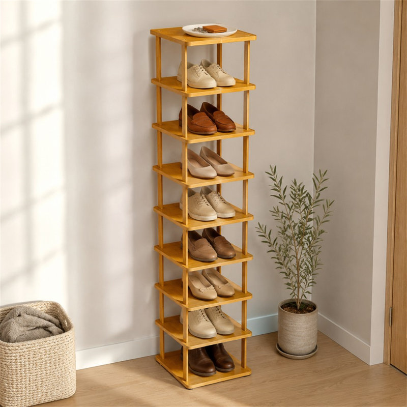 Étagère à chaussures verticale étroite à 9 niveaux, étagère de rangement autoportante en bambou et bois, organisateur d'économie d'espace pour les petits appartements